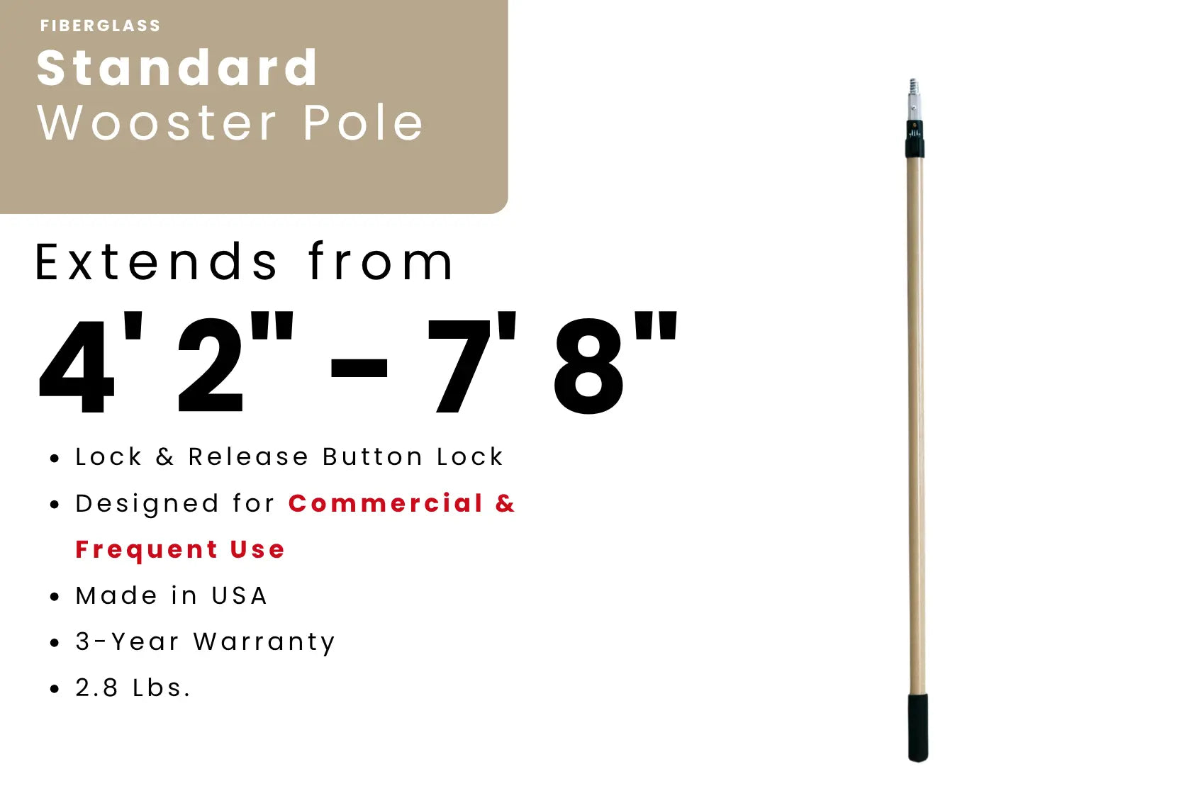 Wooster Standard Fiberglass Pole - [4' 2" to 7' 8"] Wash Wax ALL