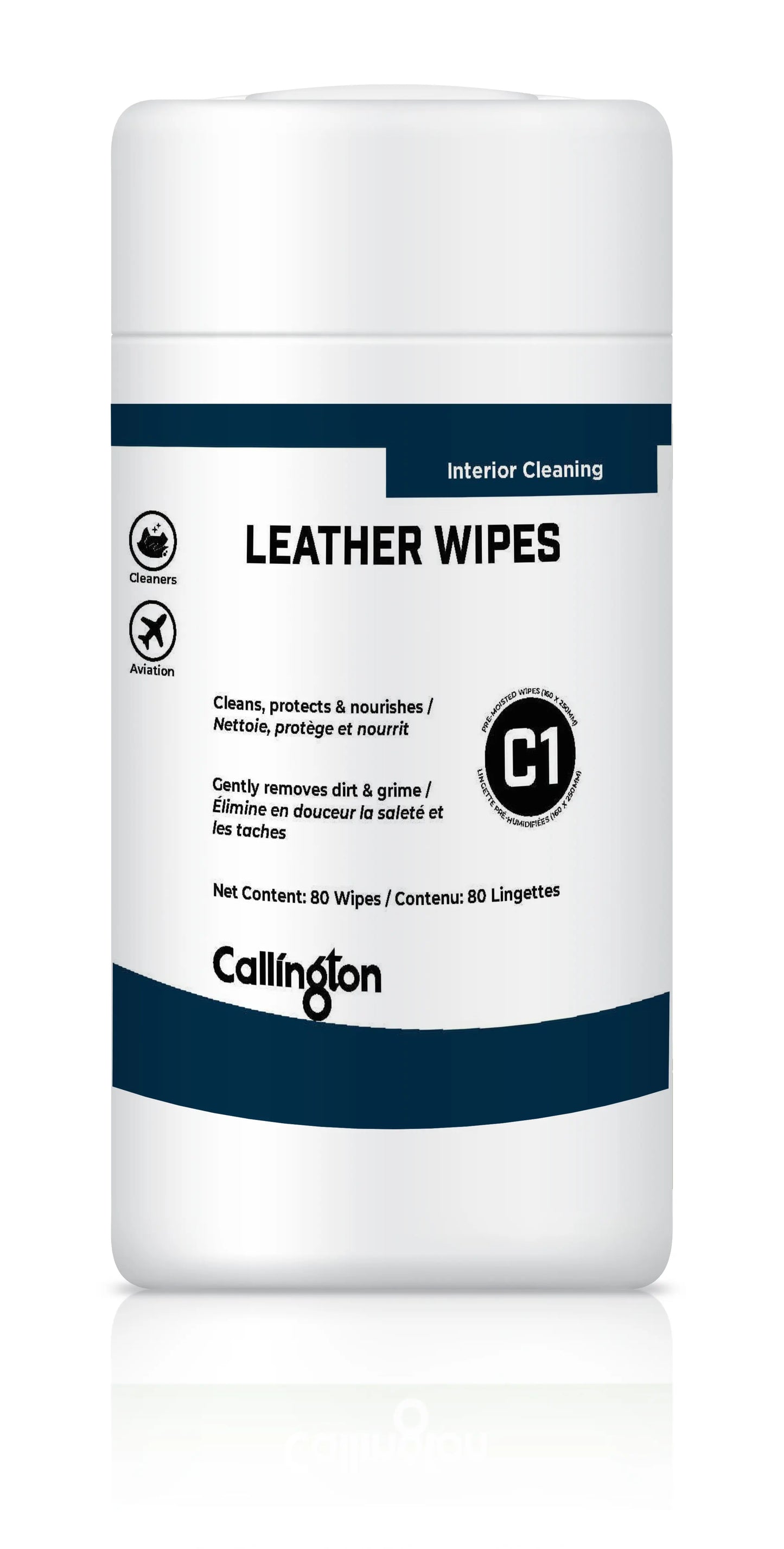 Leather Care Wipes - Cleans, Protects, & Nourishes Leather, 80 count per bottle, 12 bottles in case (Sold as a case) Callington