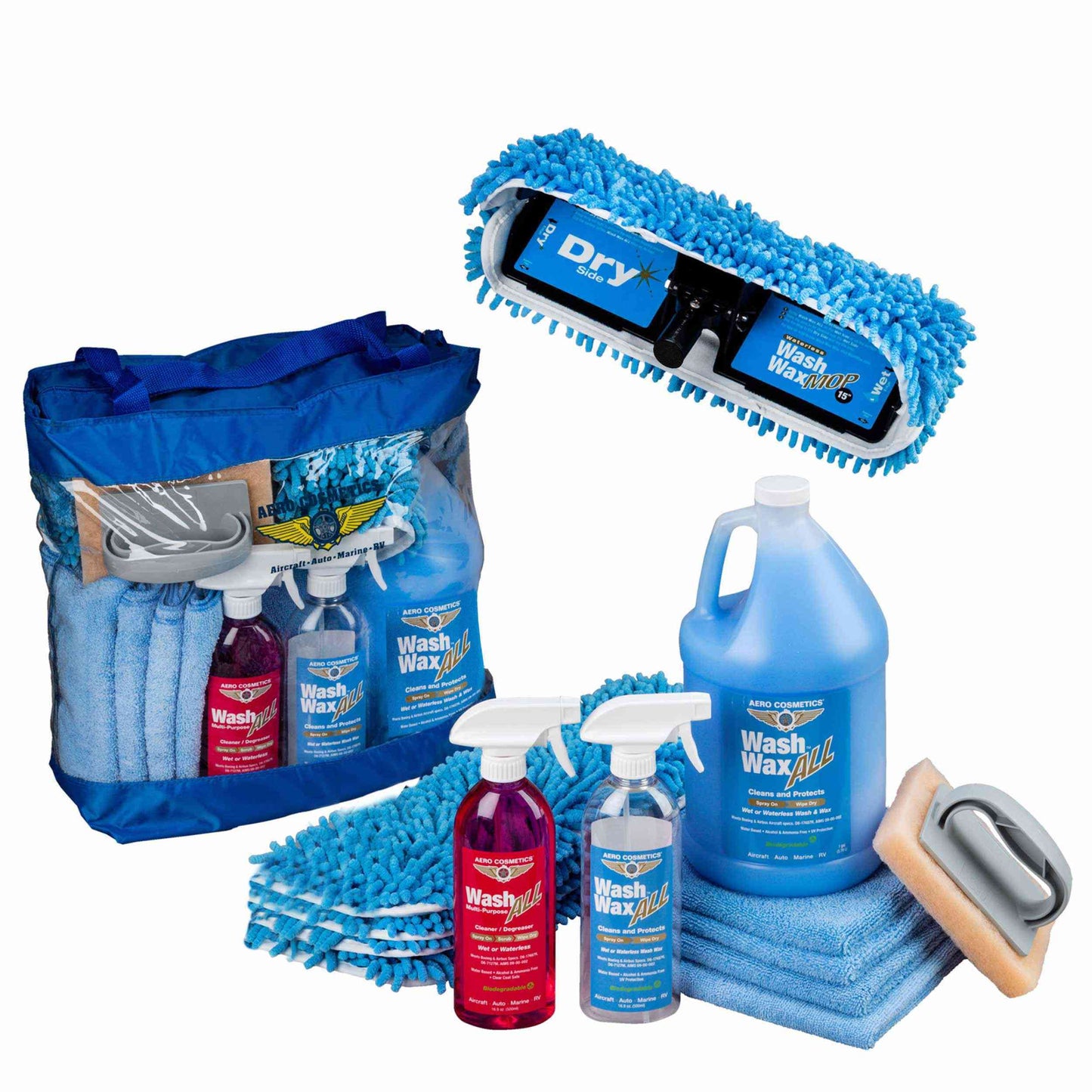 Waterless Mop Kit 15" w/ Easy Reach Shur-Line Pole for RVs & Aircraft Wash Wax ALL