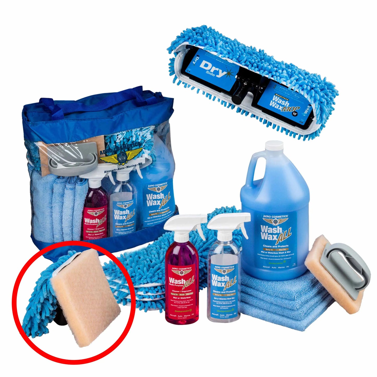 Waterless Mop Kit 15" w/ Easy Reach Shur-Line Pole for RVs & Aircraft Wash Wax ALL