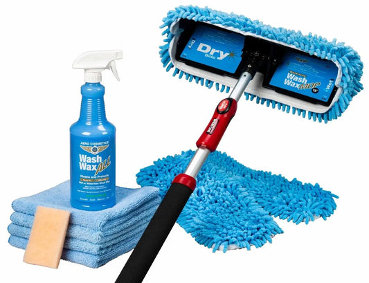 Basic Waterless Mop Kit 15" w/ Easy Reach Shur-Line Pole for RVs & Aircraft Wash Wax ALL