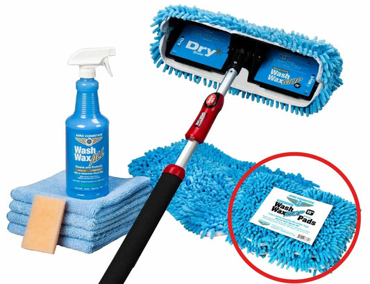 Basic Waterless Mop Kit 15" w/ Easy Reach Shur-Line Pole for RVs & Aircraft Wash Wax ALL
