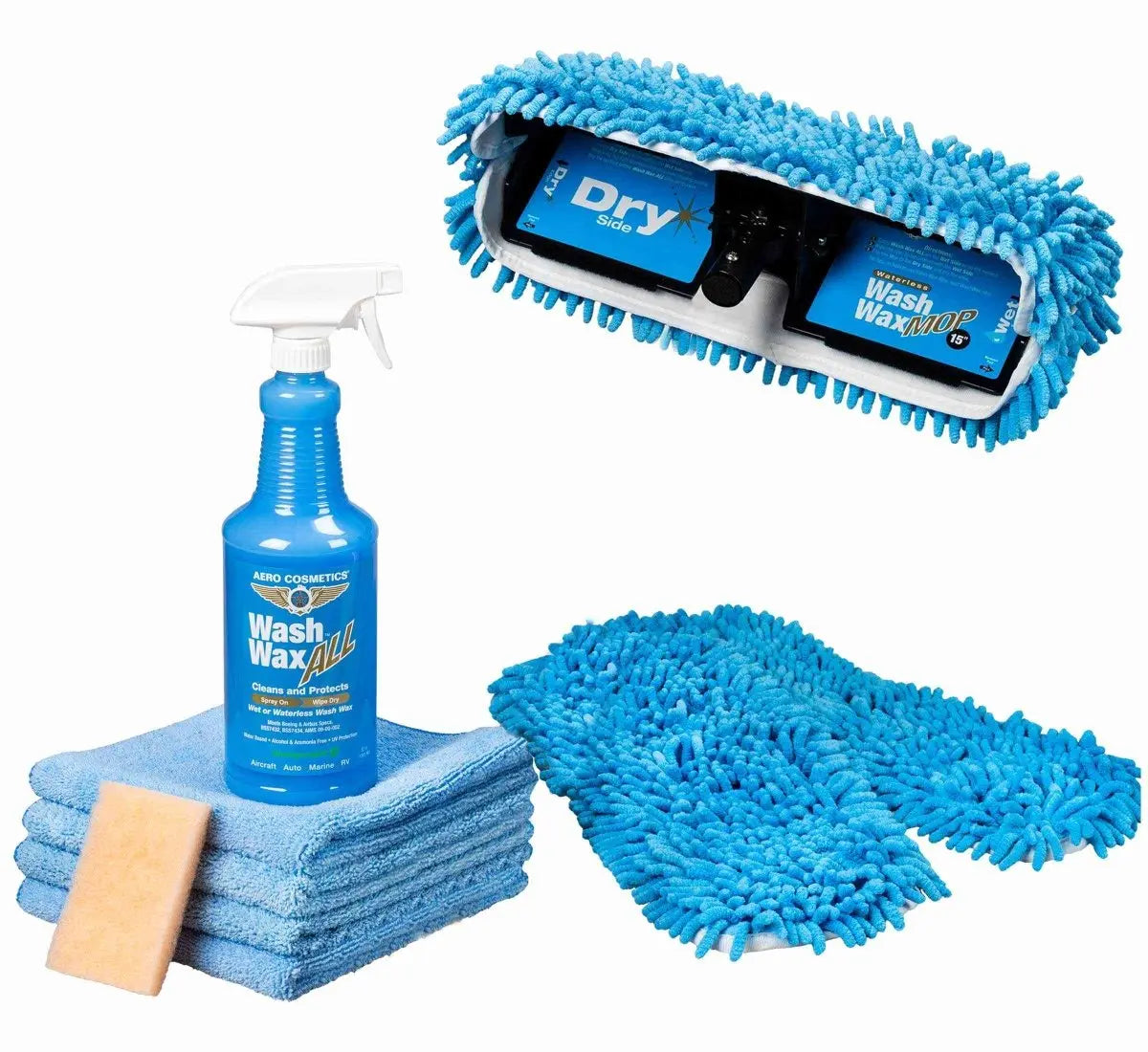 Basic Waterless Mop Kit 15" w/ Easy Reach Shur-Line Pole for RVs & Aircraft Wash Wax ALL