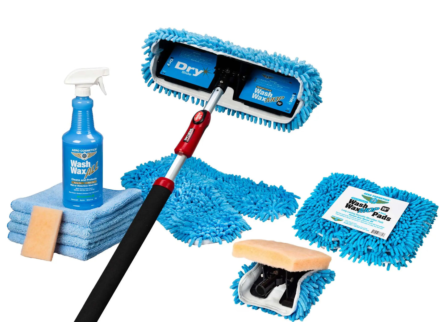 Basic Waterless Mop Kit 15" w/ Easy Reach Shur-Line Pole for RVs & Aircraft Wash Wax ALL