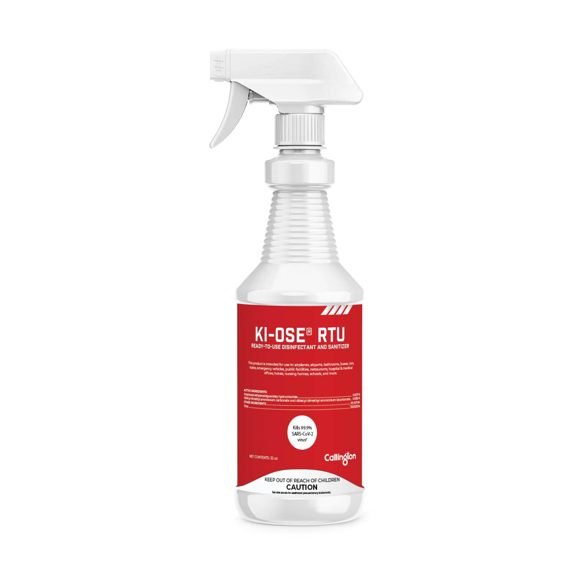 Spray bottle with red label on a white background