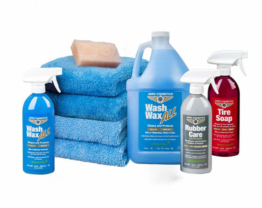 Premium Waterless Car Wash Kit 192 Fl. oz - Wash Wax ALL, Tire Soap, Rubber Care & Tire Brush Wash Wax ALL