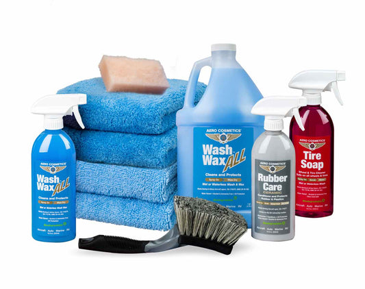 Premium Waterless Car Wash Kit 192 Fl. oz - Wash Wax ALL, Tire Soap, Rubber Care & Tire Brush Wash Wax ALL