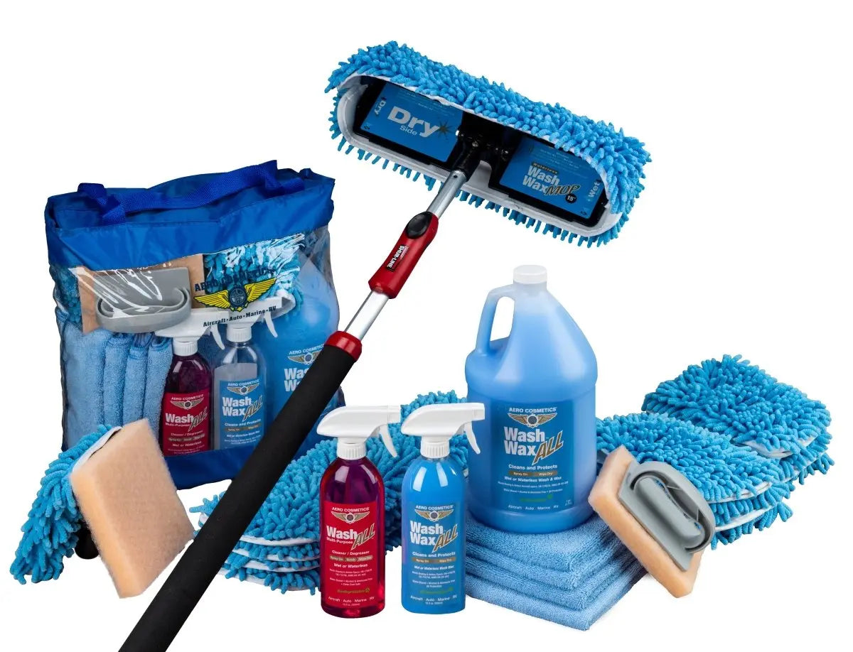 Waterless Mop Kit 15" w/ Easy Reach Shur-Line Pole for RVs & Aircraft Wash Wax ALL