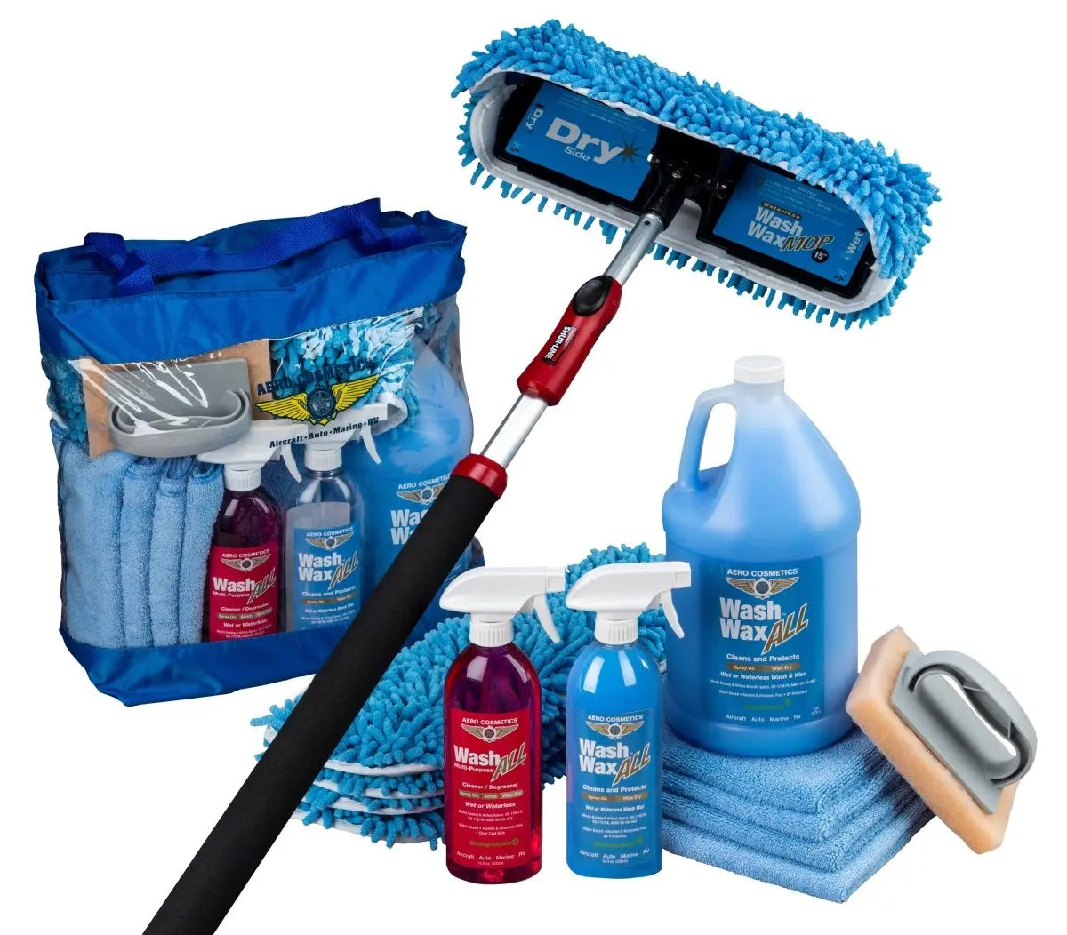 Waterless Mop Kit 15" w/ Easy Reach Shur-Line Pole for RVs & Aircraft Wash Wax ALL