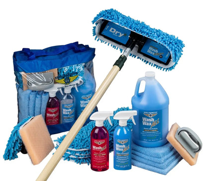 Waterless Mop Kit 15" w/ Easy Reach Shur-Line Pole for RVs & Aircraft Wash Wax ALL