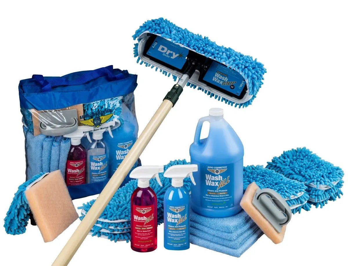 Waterless Mop Kit 15" w/ Easy Reach Shur-Line Pole for RVs & Aircraft Wash Wax ALL