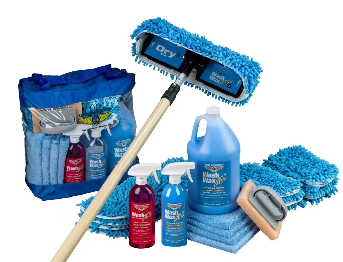Waterless Mop Kit 15" w/ Easy Reach Shur-Line Pole for RVs & Aircraft Wash Wax ALL