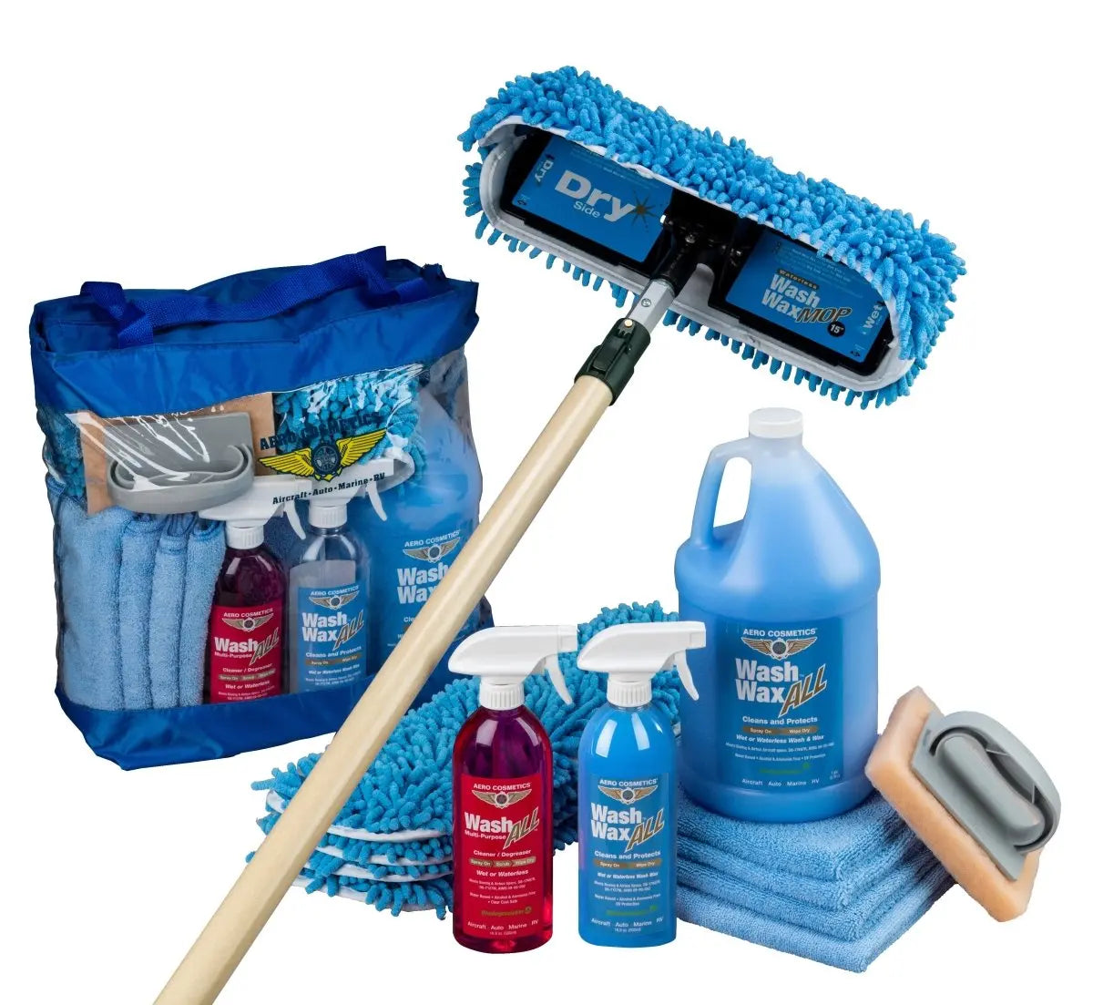 Waterless Mop Kit 15" w/ Easy Reach Shur-Line Pole for RVs & Aircraft Wash Wax ALL