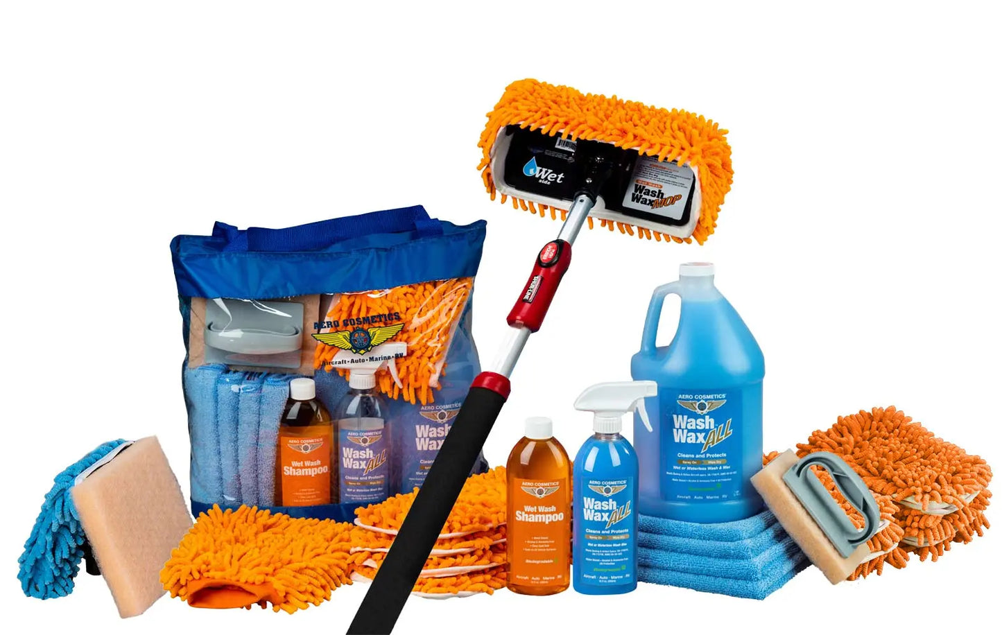 Wet or Waterless Mop Kit 10" w/ Easy Reach Shur-Line Pole for RVs & Aircraft Wash Wax ALL