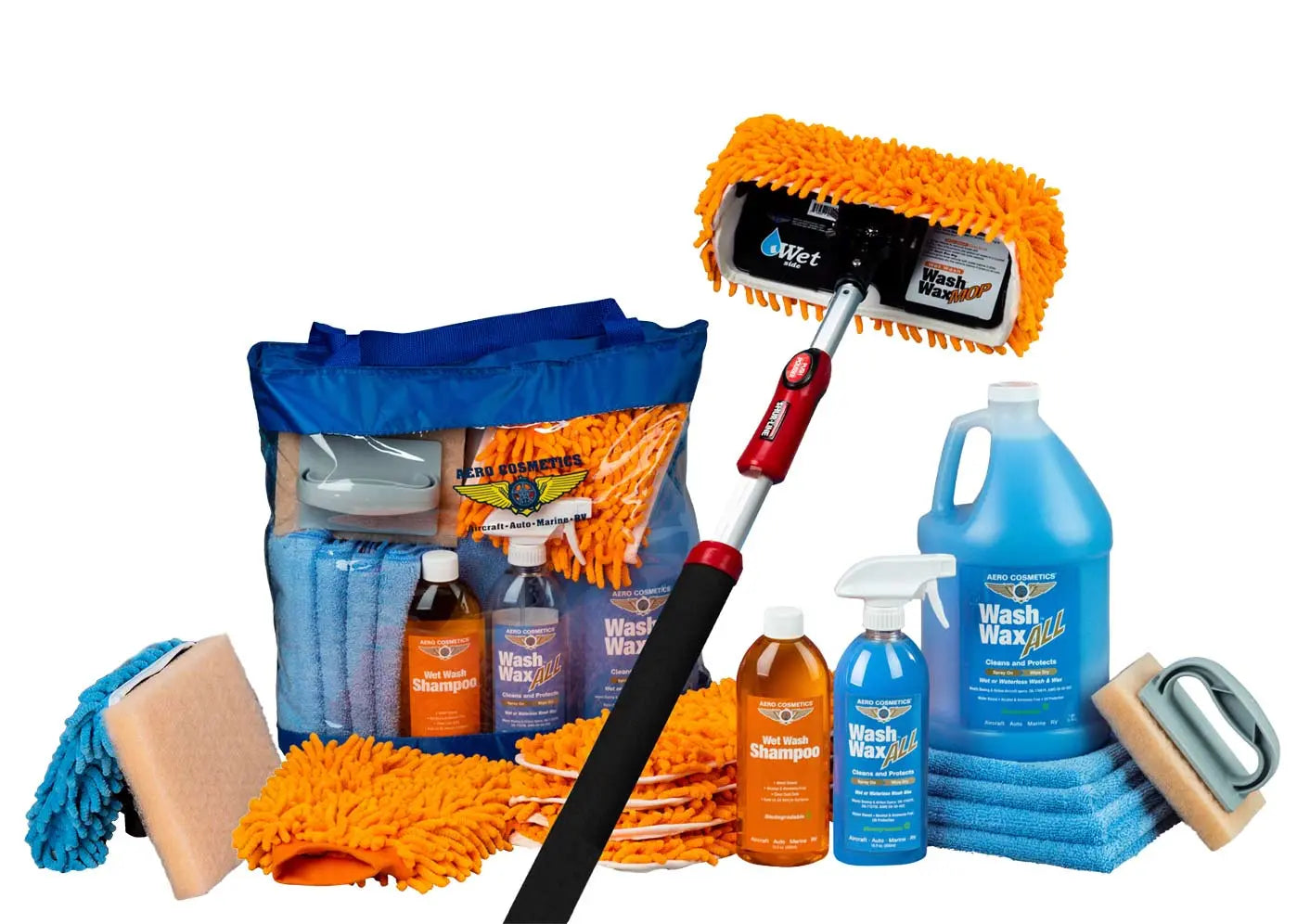 Wet or Waterless Mop Kit 10" w/ Easy Reach Shur-Line Pole for RVs & Aircraft Wash Wax ALL