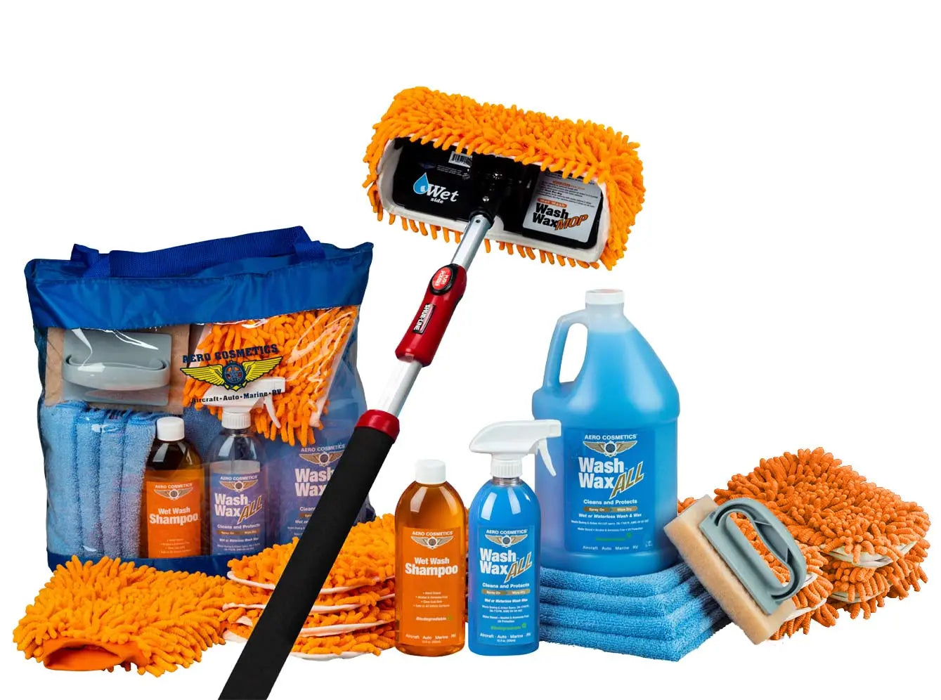 Wet or Waterless Mop Kit 10" w/ Easy Reach Shur-Line Pole for RVs & Aircraft Wash Wax ALL