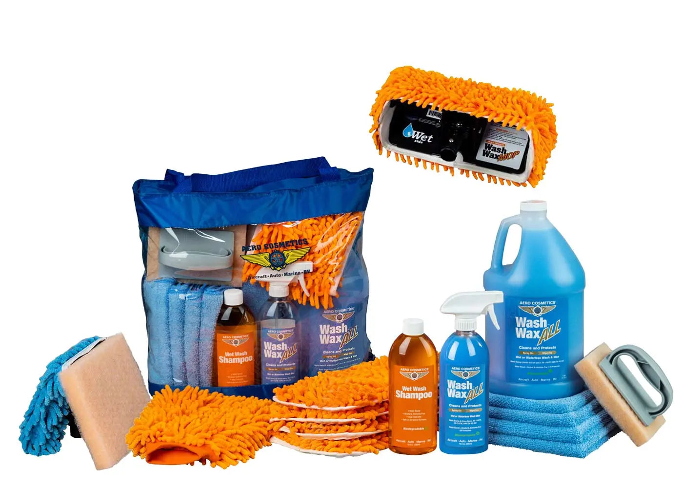 Wet or Waterless Mop Kit 10" w/ Easy Reach Shur-Line Pole for RVs & Aircraft Wash Wax ALL