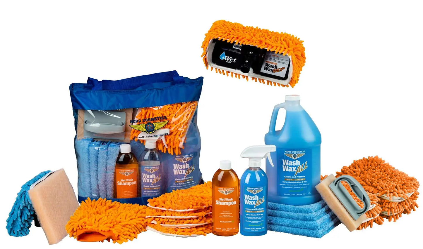 Wet or Waterless Mop Kit 10" w/ Easy Reach Shur-Line Pole for RVs & Aircraft Wash Wax ALL