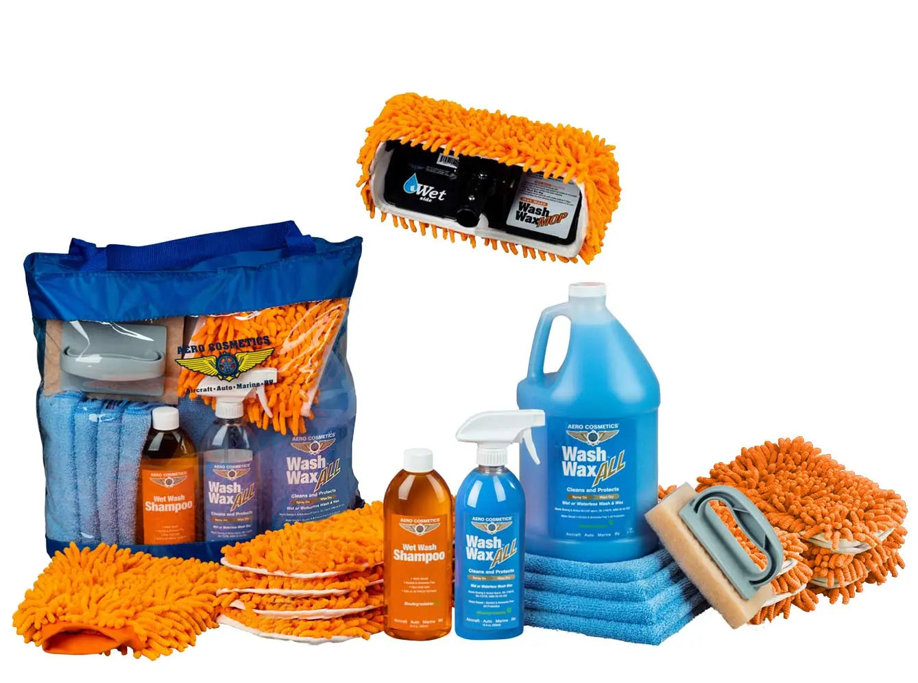 Wet or Waterless Mop Kit 10" w/ Easy Reach Shur-Line Pole for RVs & Aircraft Wash Wax ALL