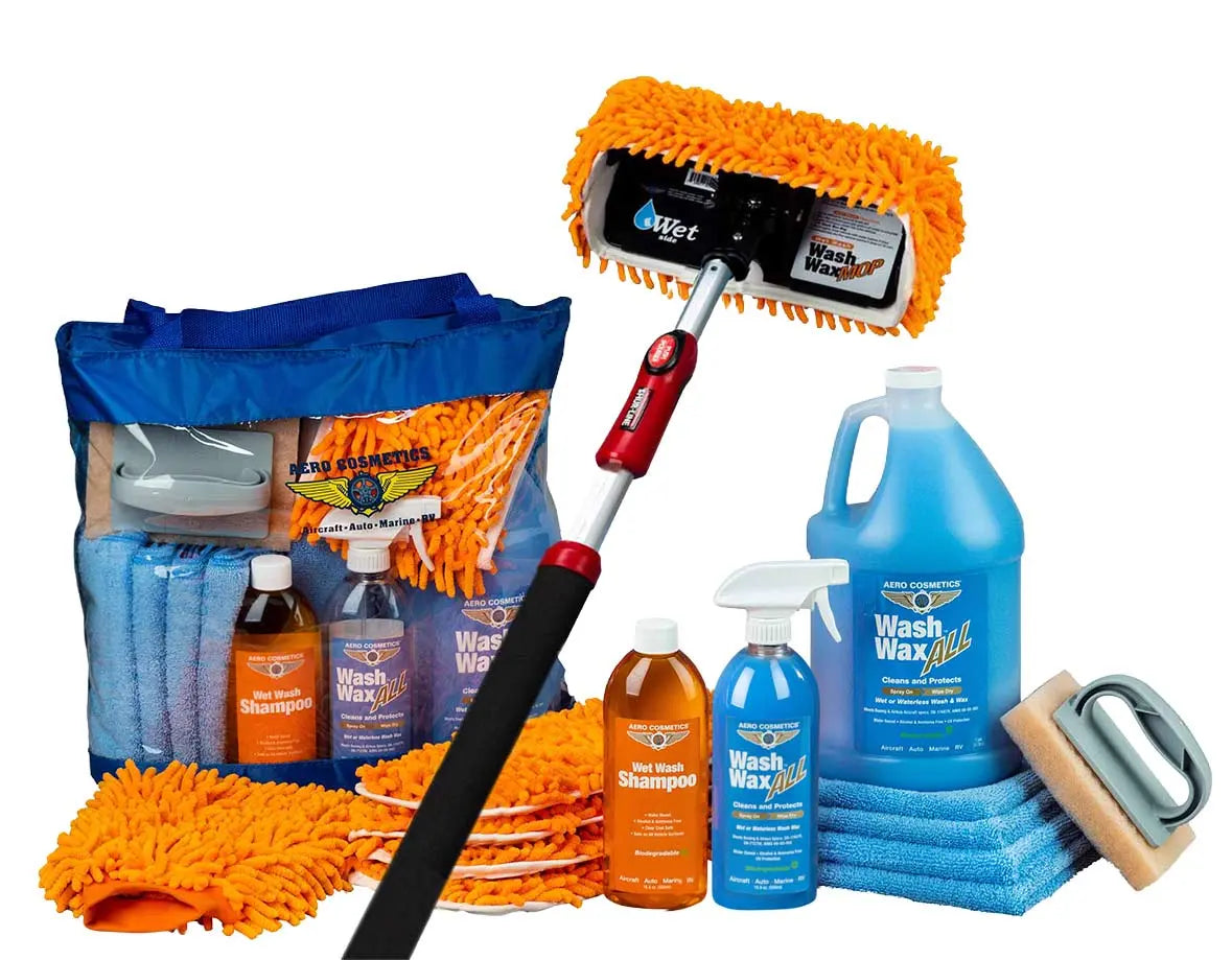 Wet or Waterless Mop Kit 10" w/ Easy Reach Shur-Line Pole for RVs & Aircraft Wash Wax ALL