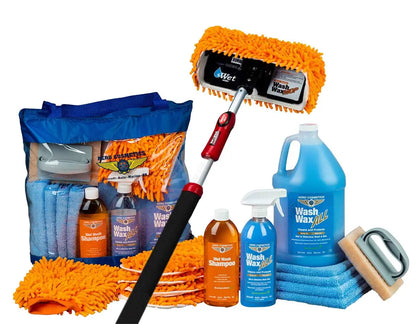 Wet or Waterless Mop Kit 10" w/ Easy Reach Shur-Line Pole for RVs & Aircraft Wash Wax ALL