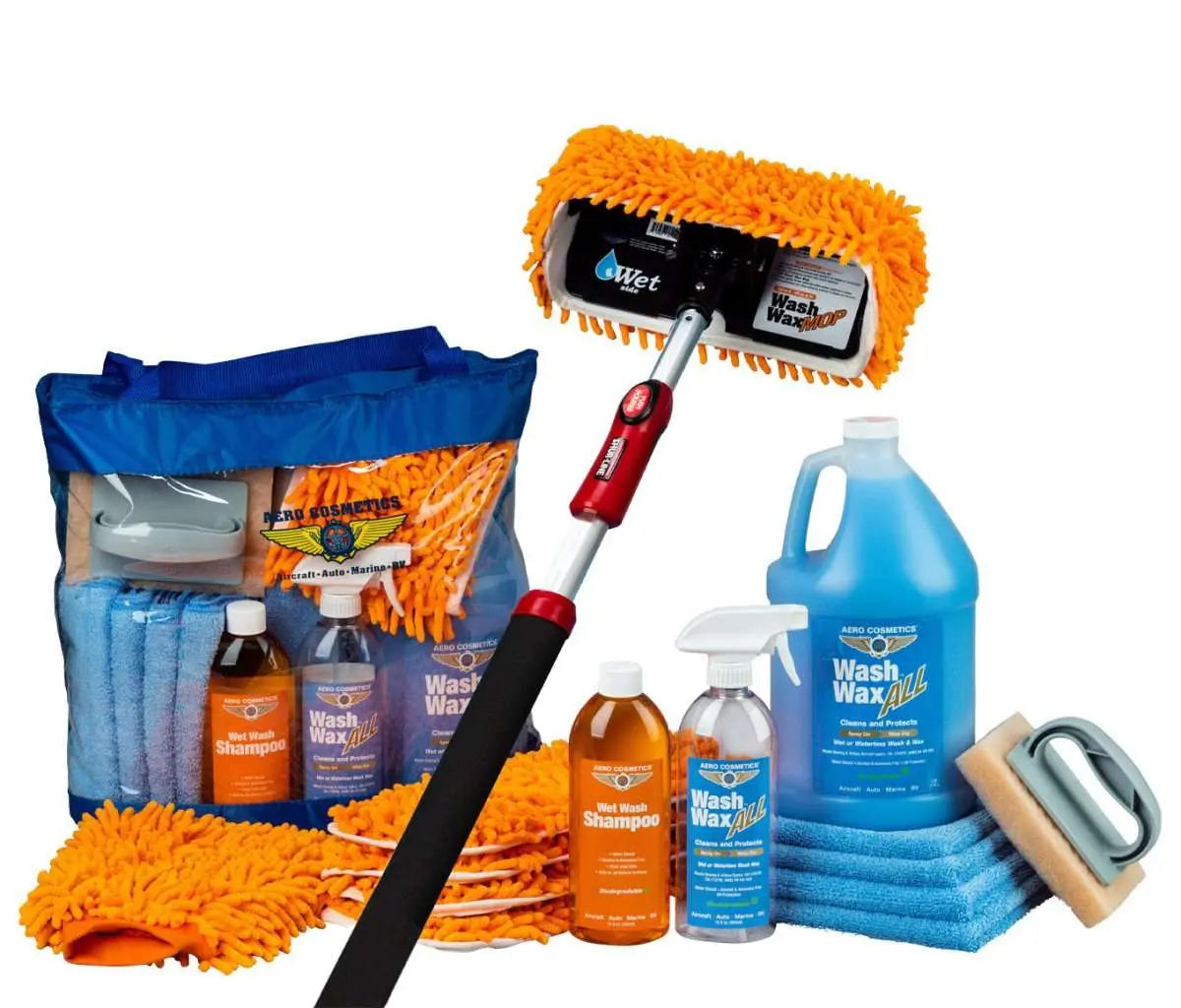 Wet or Waterless Mop Kit 10" w/ Easy Reach Shur-Line Pole for RVs & Aircraft Wash Wax ALL